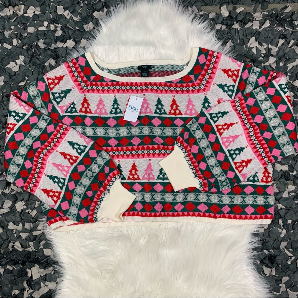 NWT Rue + cropped Christmas sweater